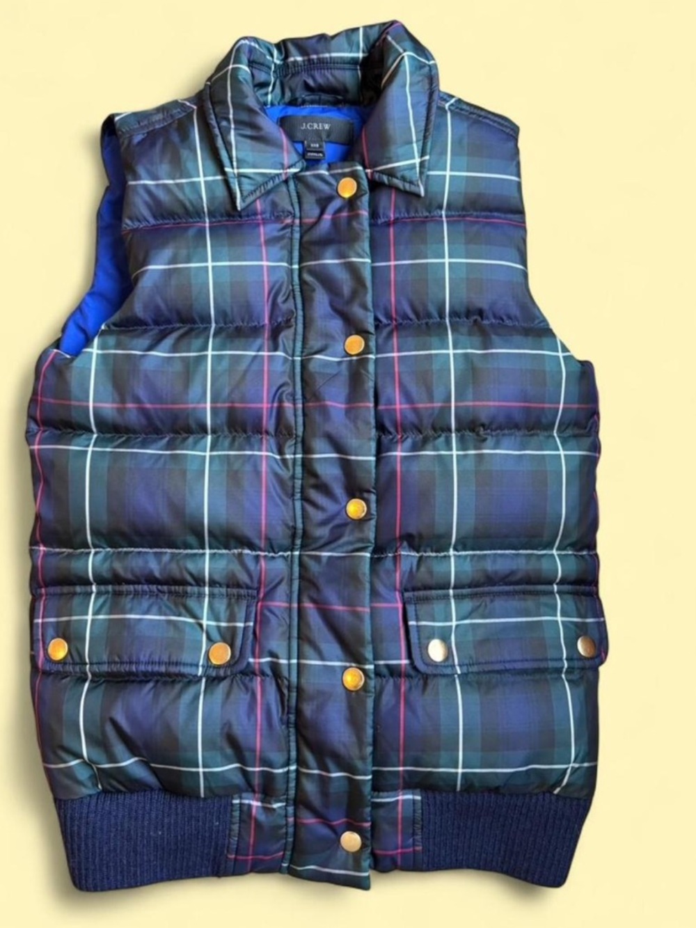 J. Crew Blue Lined Plaid Quilted Vest